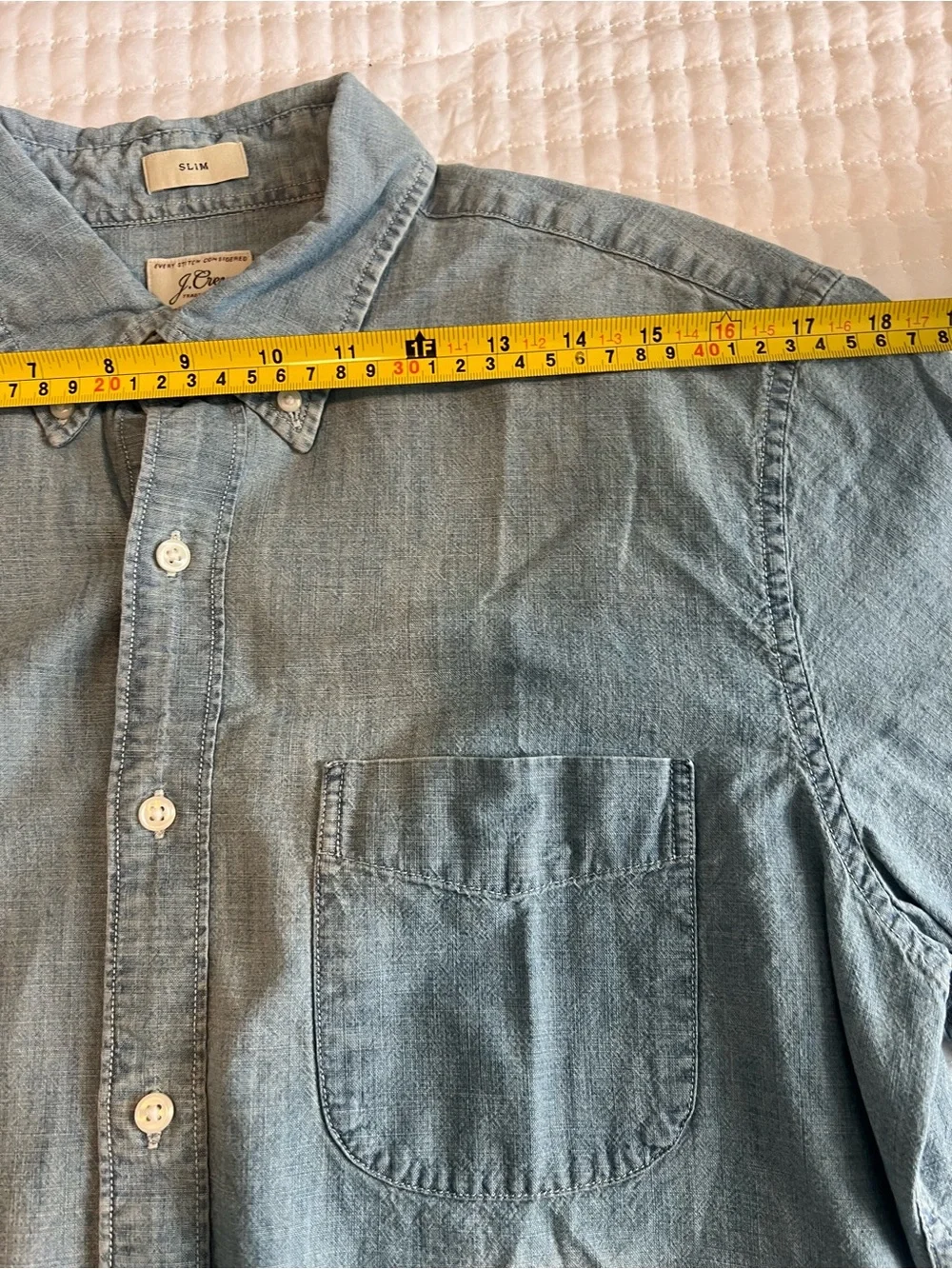 J Crew Shirt Mens Medium Slim Fit Blue Chambray Short Sleeve Button Down Denim